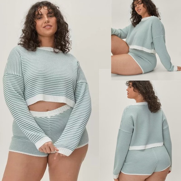 Nasty Gal Other - Nasty Gal Striped Knit Crop Sweater High Waist Shorts Lounge Set Plus Size 18-20